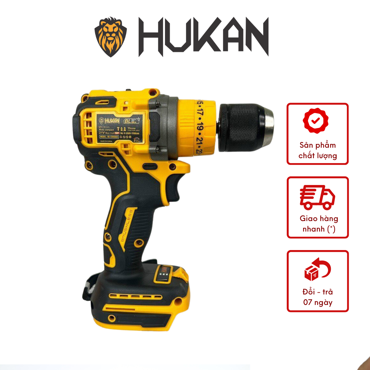 Thân Máy khoan pin Hukan CDR0065 10mm autulock Kèm Phụ Kiện + Hộp