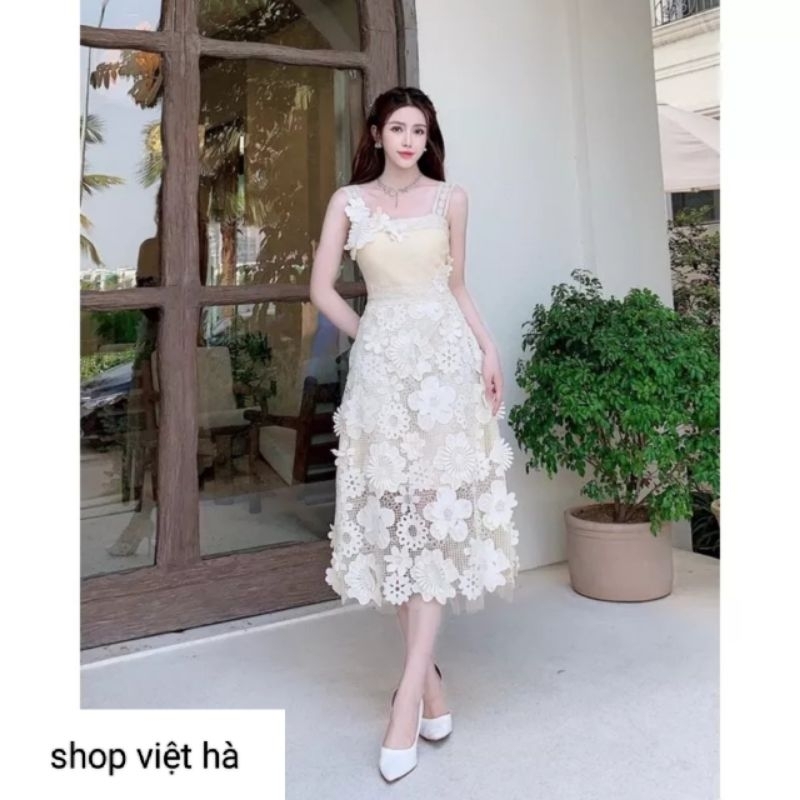 Váy dự tiệc cao cấp váy  ren hoa 3D thiêu  siêu xinh