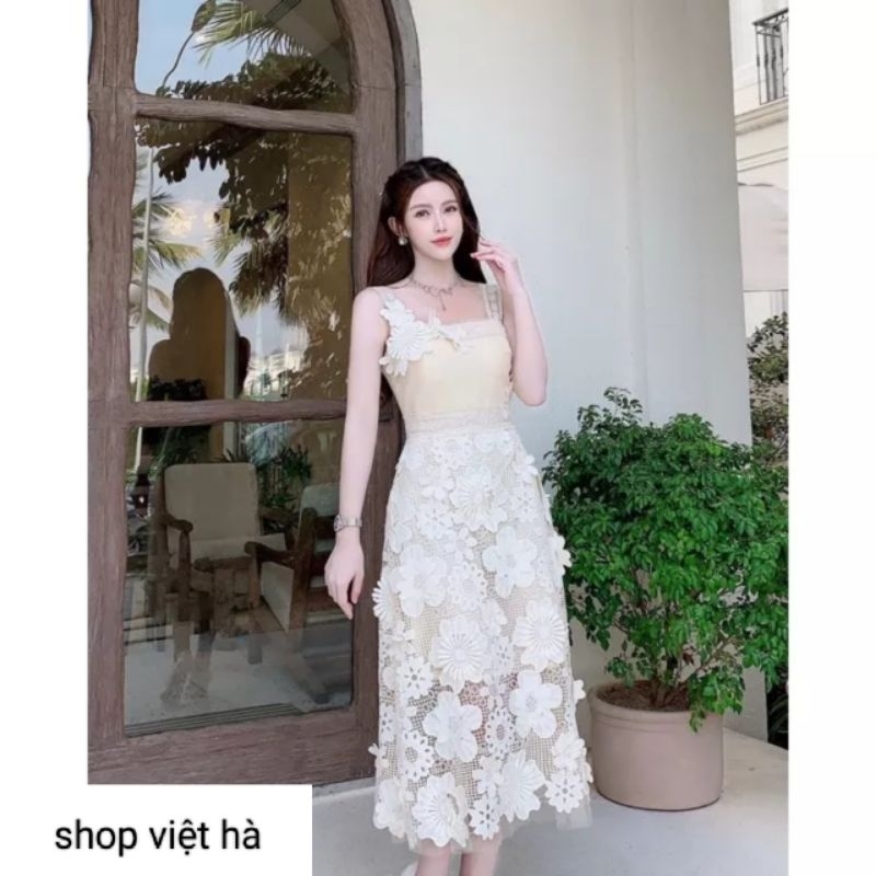 Váy dự tiệc cao cấp váy  ren hoa 3D thiêu  siêu xinh