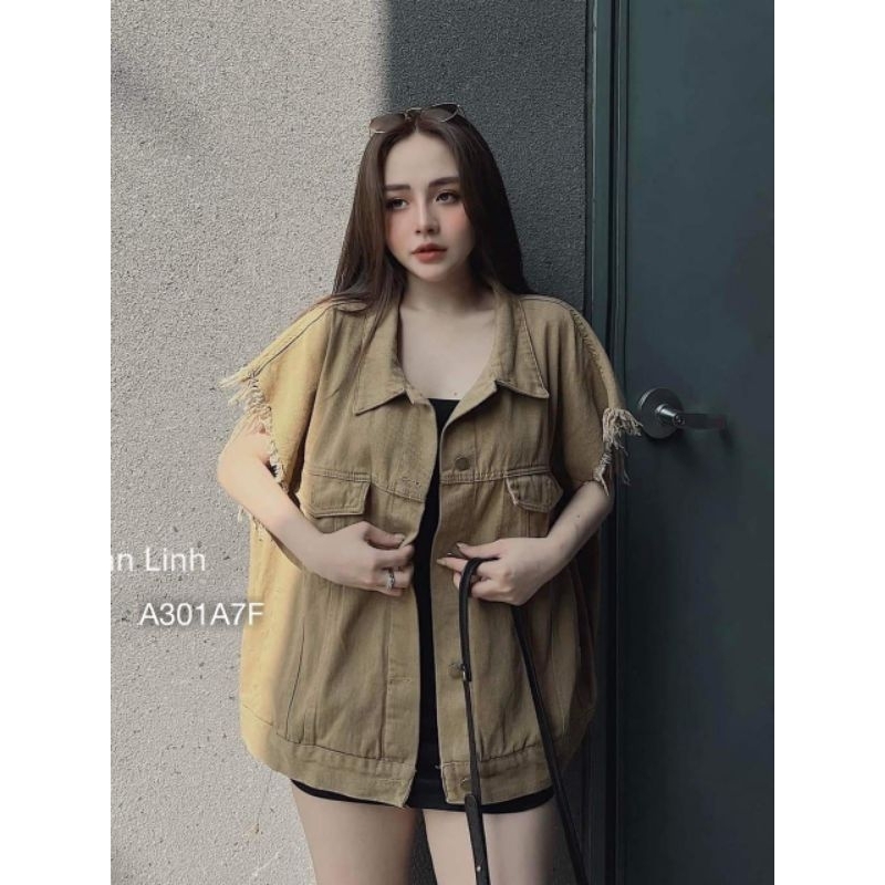 Áo Gile Jeans Rách Dáng Rộng ,Áo Khoác Denim Cộc Tua Rua 2 Nắp Túi Giả Phong Cách Ulzzang Hàn -AK3017