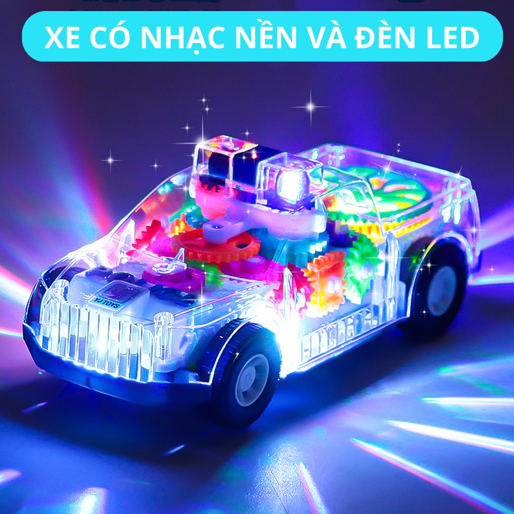 Đồ chơi xe cảnh sát phát sáng trong suốt chạy pin có đèn led và nhạc vui nhộn dành cho các bé