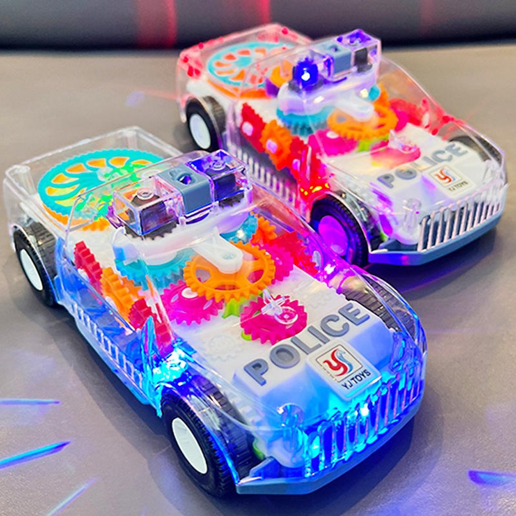 Đồ chơi xe cảnh sát phát sáng trong suốt chạy pin có đèn led và nhạc vui nhộn dành cho các bé
