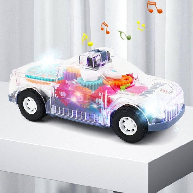 Đồ chơi xe cảnh sát phát sáng trong suốt chạy pin có đèn led và nhạc vui nhộn dành cho các bé