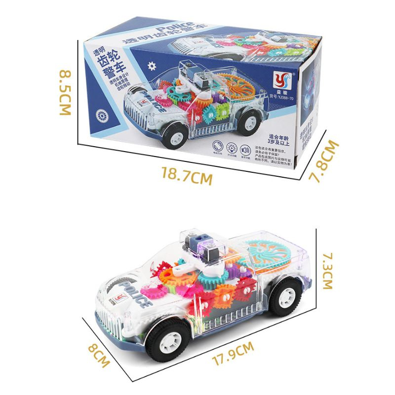 Đồ chơi xe cảnh sát phát sáng trong suốt chạy pin có đèn led và nhạc vui nhộn dành cho các bé