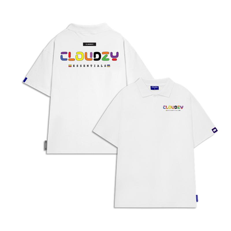 Áo phông polo nam nữ thun có cổ local brand unisex đen trắng đẹp oversize tay lỡ 100% cotton POLO RAINBOW CLOUDZY