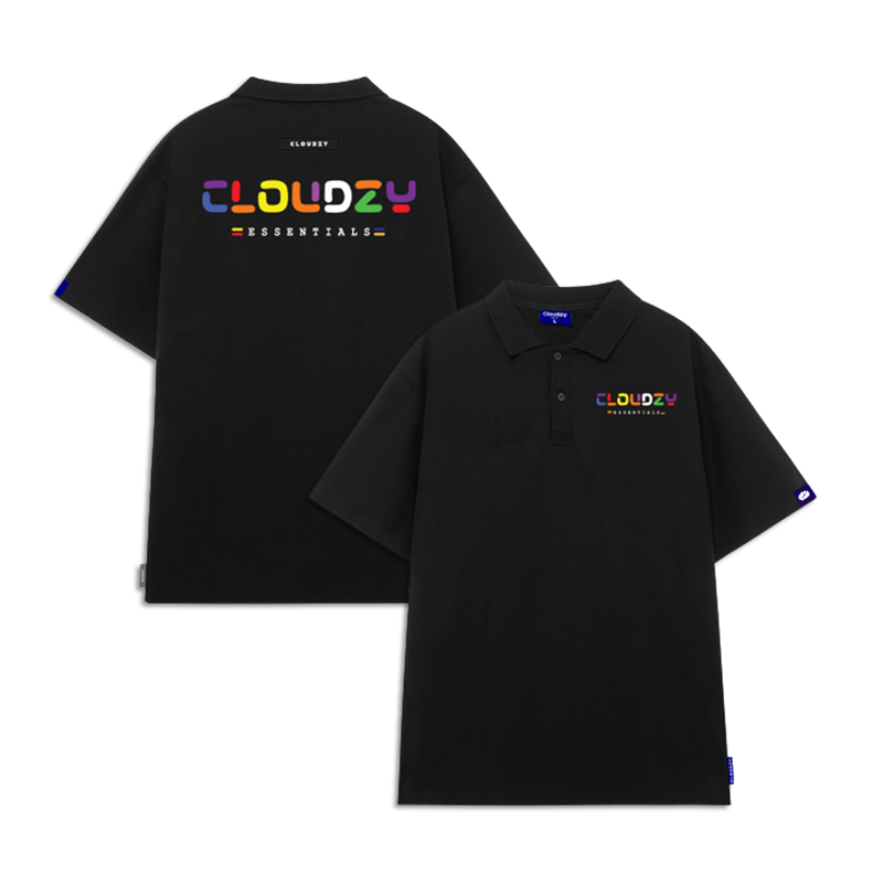 Áo phông polo nam nữ thun có cổ local brand unisex đen trắng đẹp oversize tay lỡ 100% cotton POLO RAINBOW CLOUDZY