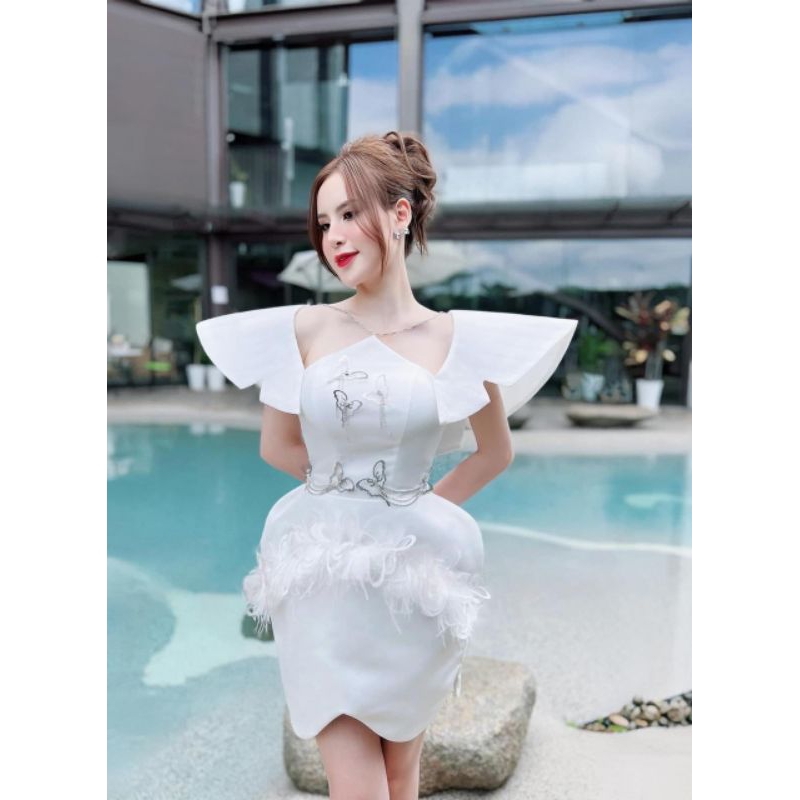 Đầm thiết kế cổ yếm phối cánh buom cực xinh xắn mẫu váy cực ngọt đi tiệc, sinh nhật, cưới - mochouse83