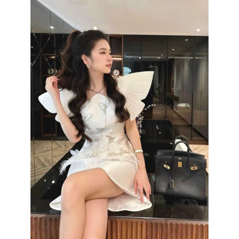 Đầm thiết kế cổ yếm phối cánh buom cực xinh xắn mẫu váy cực ngọt đi tiệc, sinh nhật, cưới - mochouse83