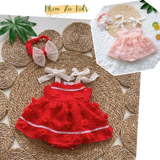   3-12kg  Body Váy Bông Đỏ NHÍM XÙ KIDS Cho Bé Gái Đầy Tháng Thôi Nôi  B024  