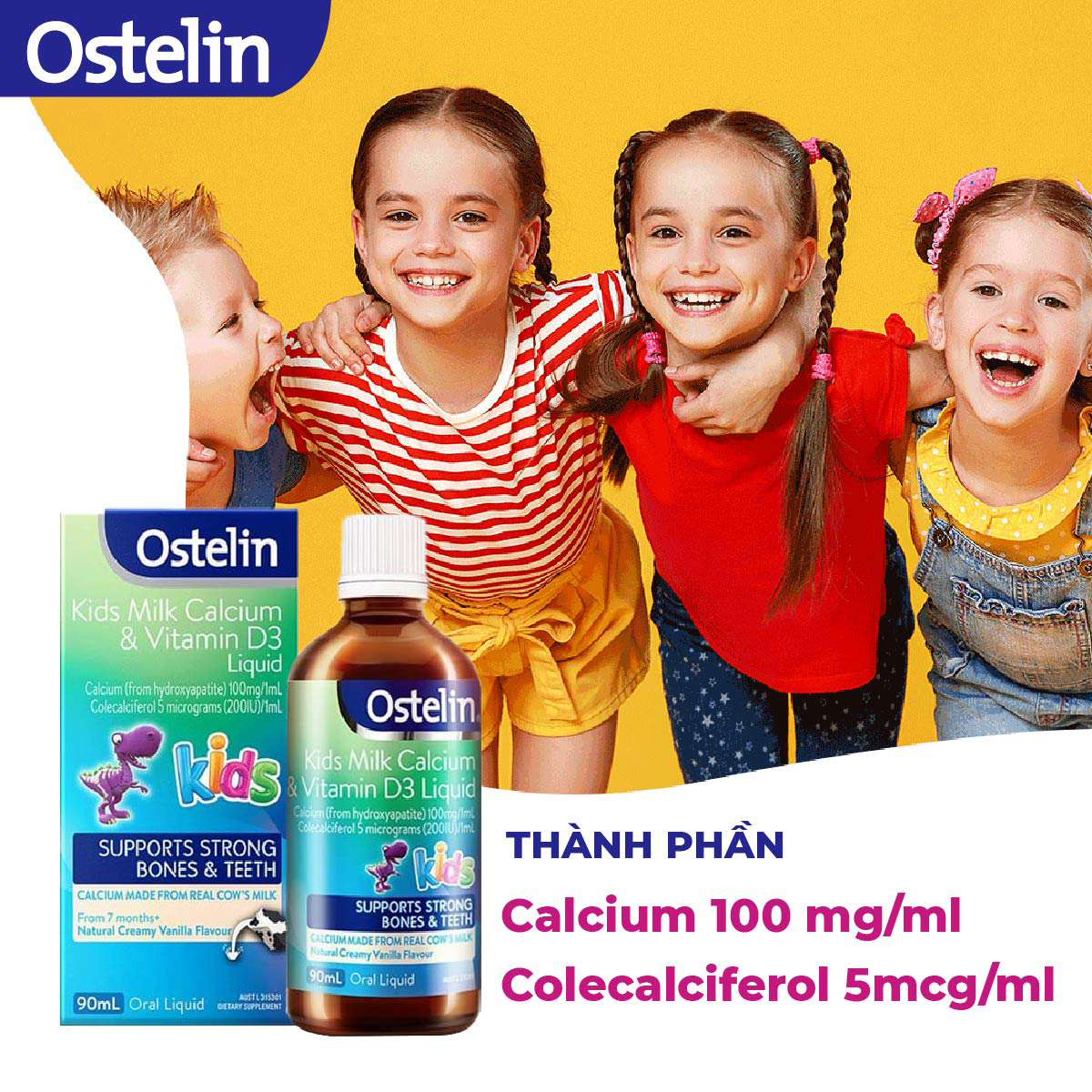Combo 2 Siro bổ sung canxi cho bé trên 7 tháng tuổi Ostelin Kids Milk Calcium & Vitamin D3 Liquid 90ml của Úc
