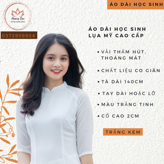Áo Dài học sinh, Áo Dài truyền thống trắng, Áo Dài đi học, Áo Dài chất liệu lụa cao cấp dày mịn. Cổ cao 2cm hoặc cổ .
