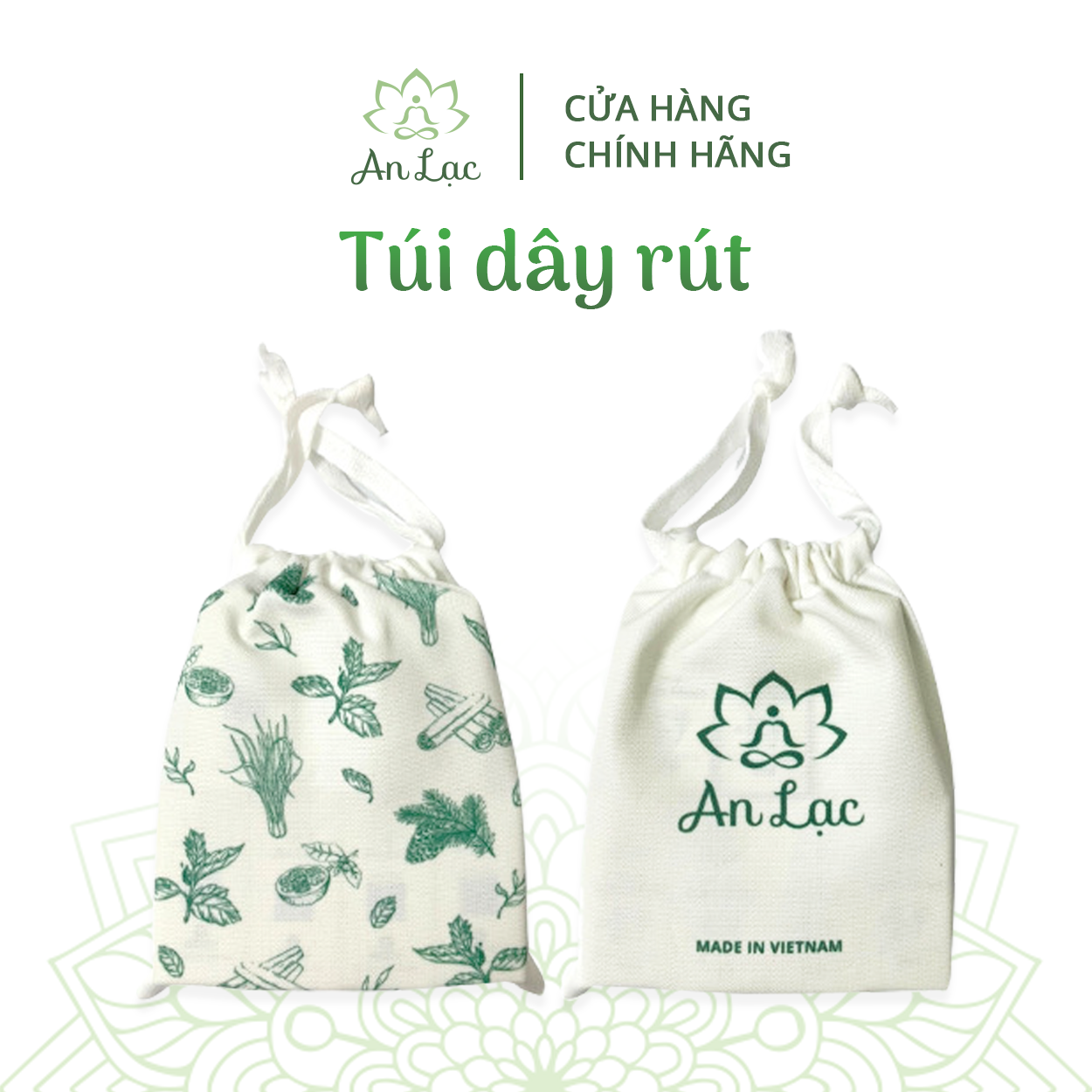 Túi rút canvas thiết kế đơn giản in chữ An Lạc