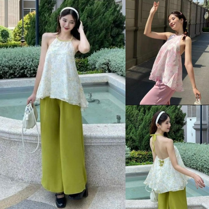 Set bộ đồ nữ áo yếm hoa mix quần ống rộng với 2 tone màu tôn da, nhẹ nhàng dành cho các nàng diện đi chơi siêu xinh 198
