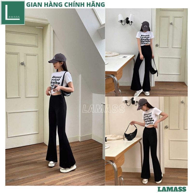 Quần ống loe nữ cạp cao dáng dài chất co giãn, quần legging nữ kiểu ôm ống loe công sở đi học form xinh tôn dáng - LAMA