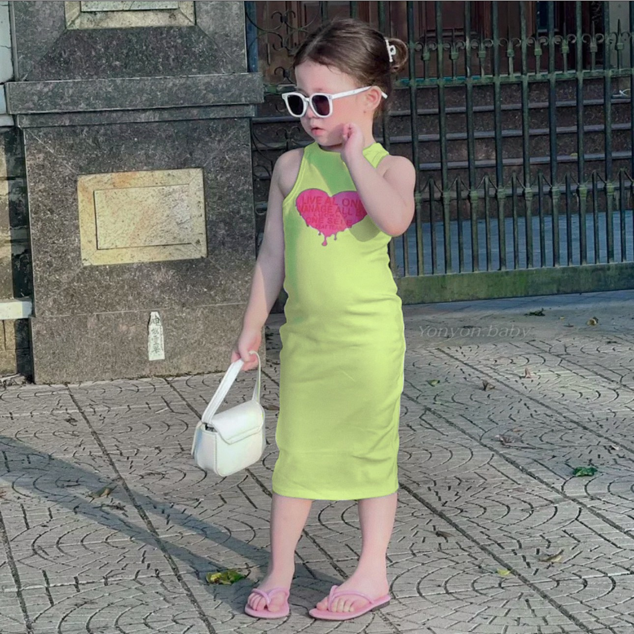 Váy Body Maxi hình Tim cho bé gái diện hè, đi biển xinh dễ thương (10-28kg)