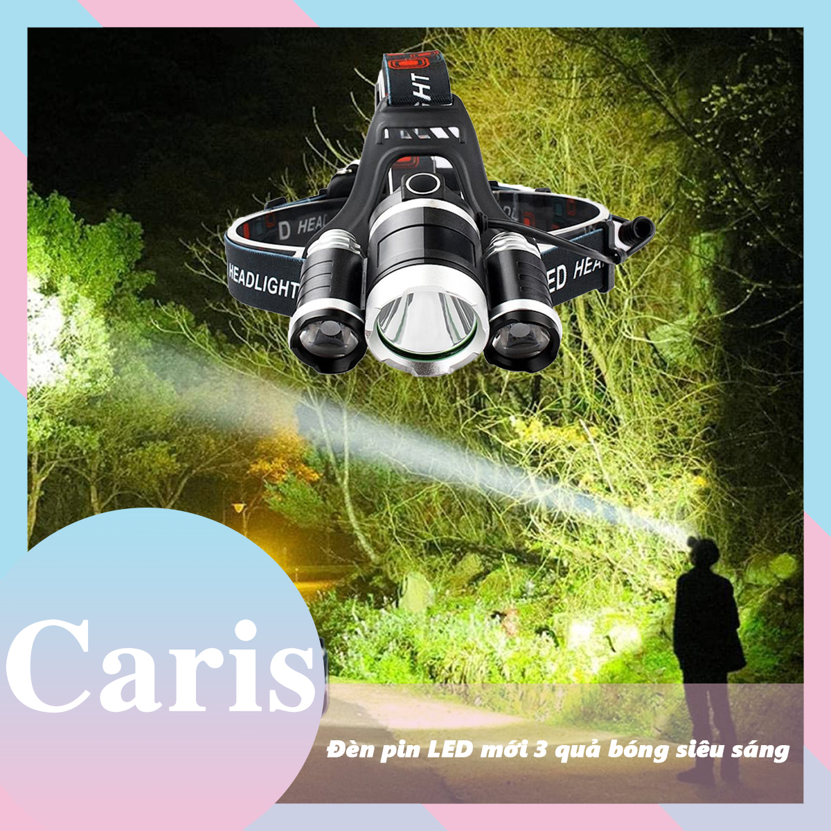 Caris Đèn pin LED mới 3 quả bóng siêu sáng chiếu hàng ngàn dặm