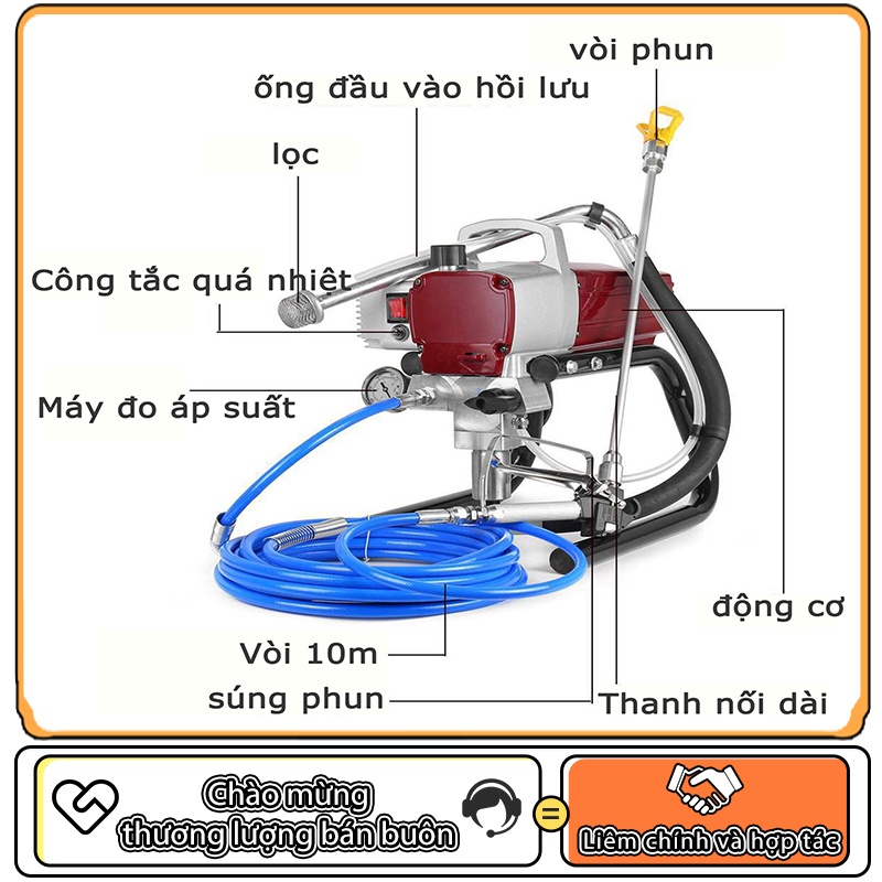 Máy phun sơn áp suất cao airless, máy phun sơn điện, dụng cụ sơn, máy phun sơn, máy phun sơn cao áp