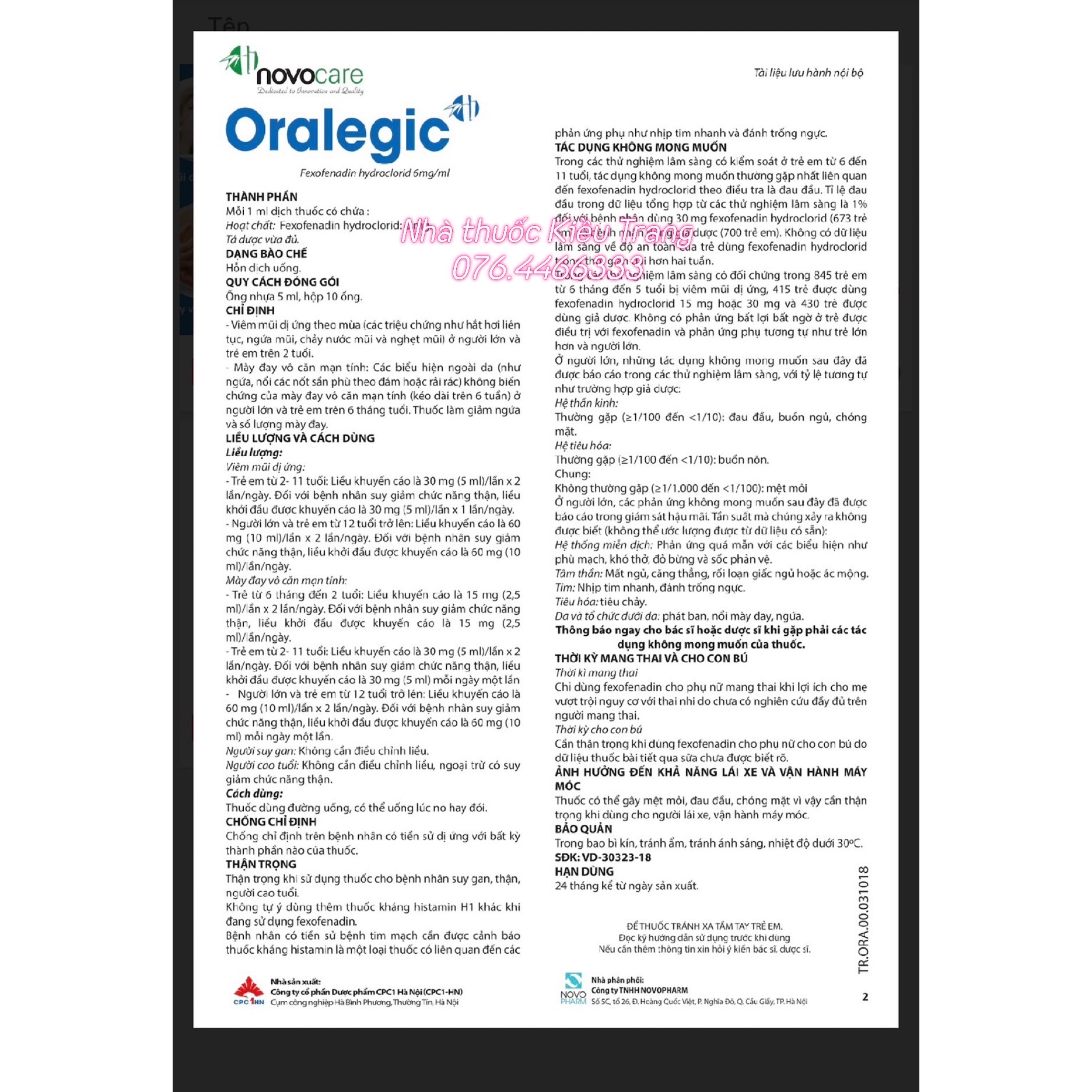 Oralegic - Hỗ trợ giảm triệu chứng viêm mũi, dị ứng, mày đay