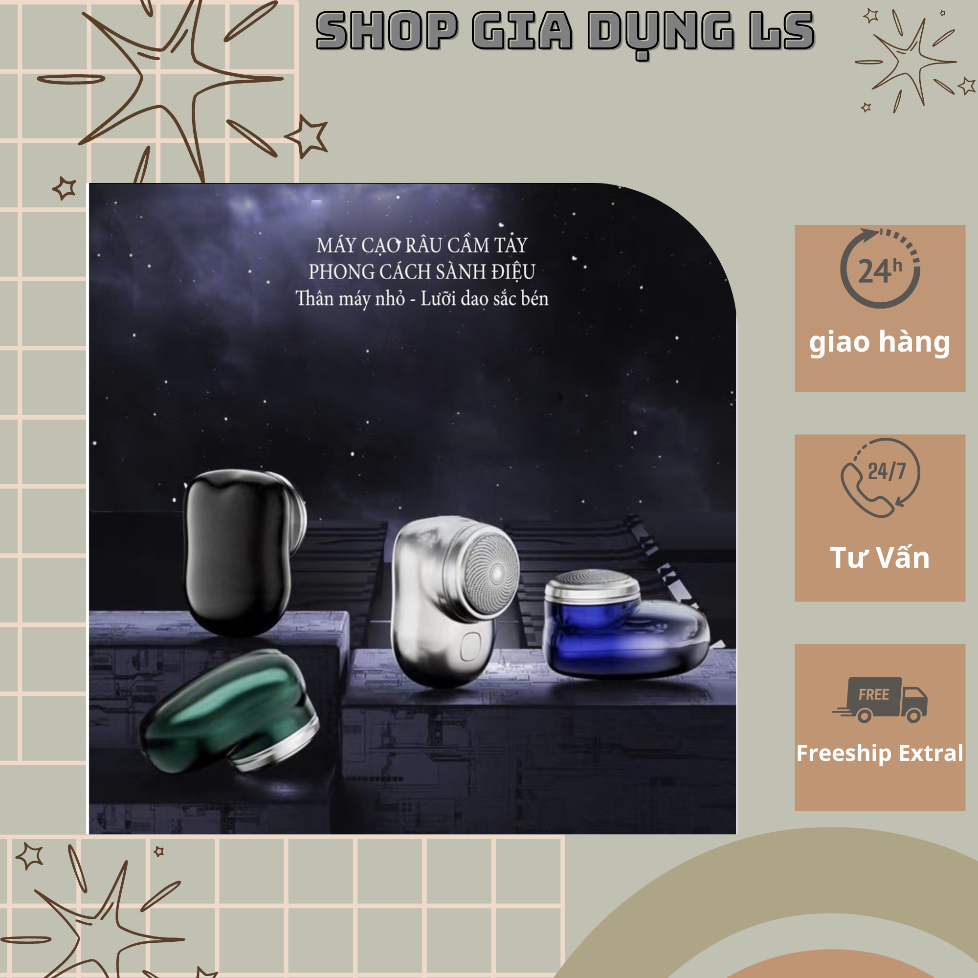 Máy cạo râu mini 6 lưỡi kép tự mài, dao cạo râu điện chống nước nhỏ gọn bỏ túi