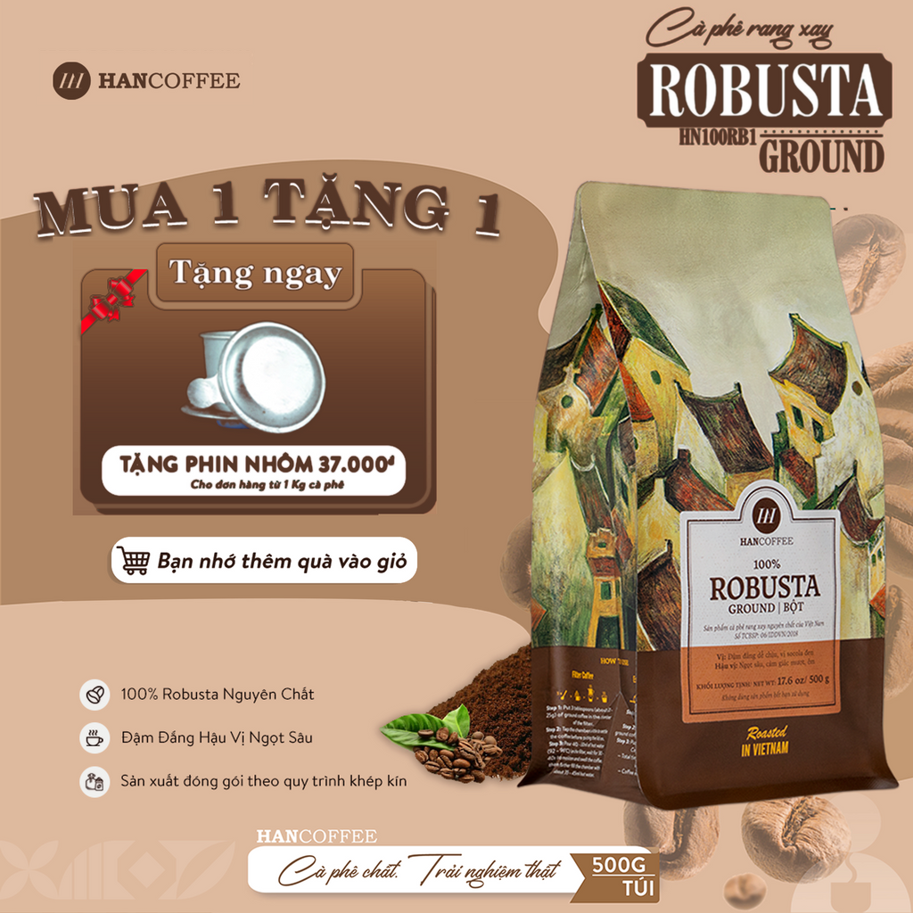 Cà Phê Robusta Cafe Rang Mộc 100% HANCOFFEE Đắng Vừa, Hậu Ngọt, Dễ Uống Dạng Bột Pha Phin 250g / 500g