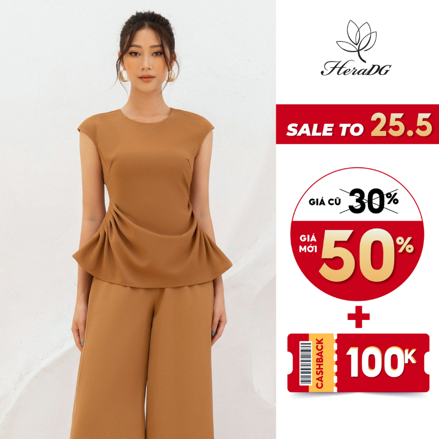 Áo kiểu nữ HeraDG thiết kế dáng peplum vai chờm, cổ tim STBB5021A