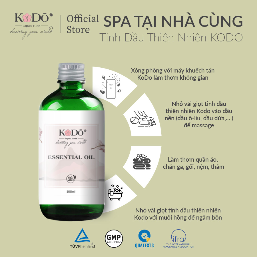 Tinh Dầu Thiên Nhiên Kodo - Natural Oils Nguyên Chất Giúp Thơm Phòng, Thư Giãn 10ml