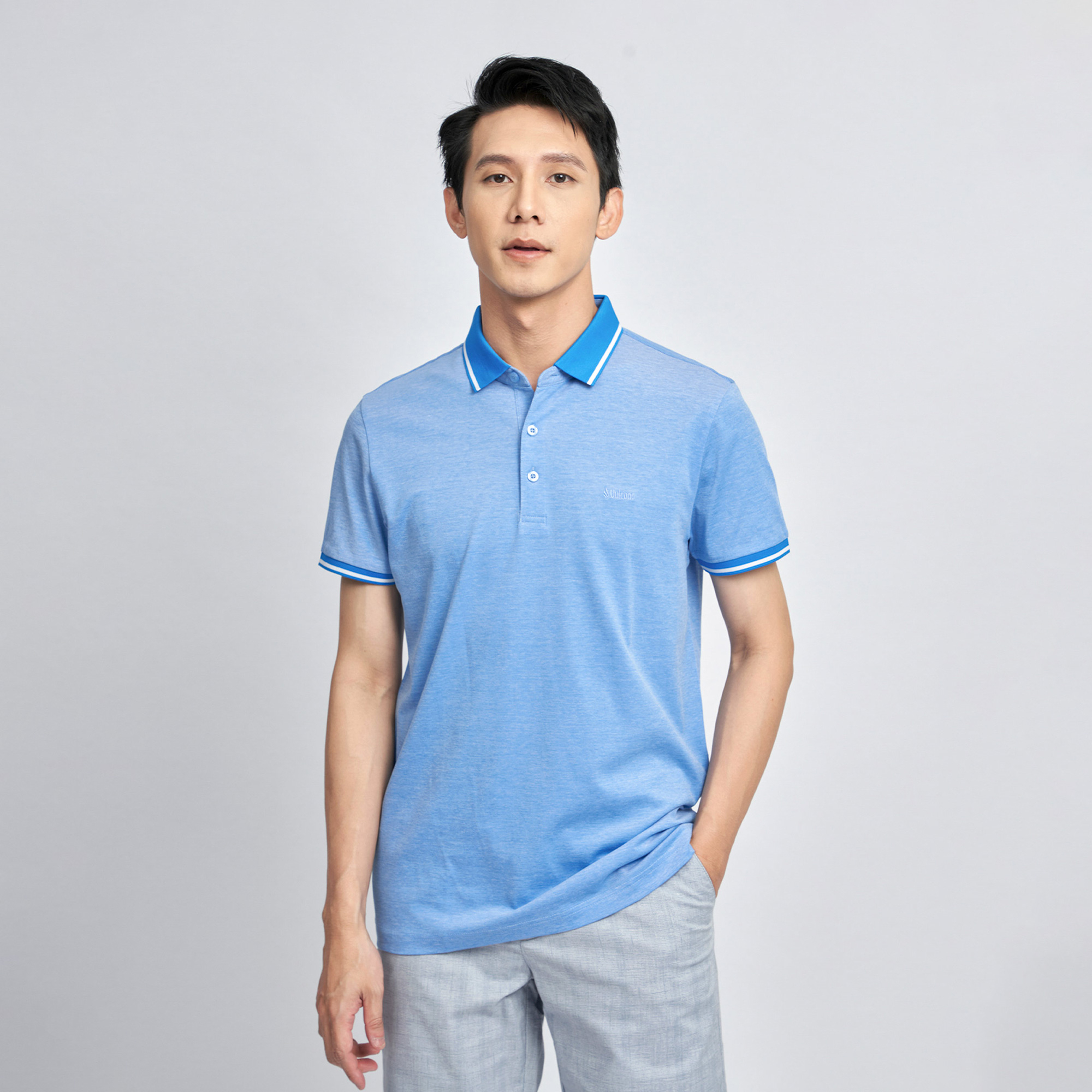 Áo Polo Nam Cotton Mercerized Cao Cấp Thoáng Mát 1012 Xanh Da Trời - Vulcano