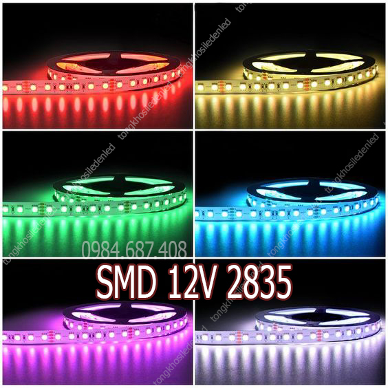 Led dây dán 12v SMD 2835 120 Led/m 5m Nhiều màu, Led dán siêu sáng giá rẻ loại tốt trang trí tủ sách, kệ trưng bày...