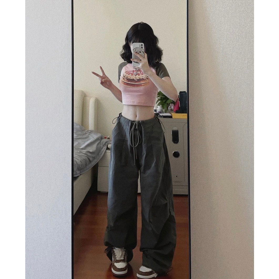 Set bộ áo croptop pull tay phối quần suông rút lai Freesize Venus Closet - SR190