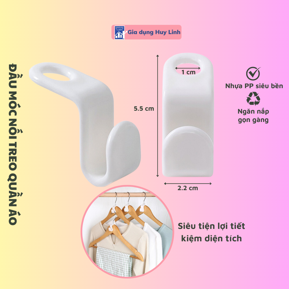 Đầu Nối Móc Treo Quần Áo Bằng Nhựa Đa Năng Tiết Kiệm Không Gian Tiện Lợi