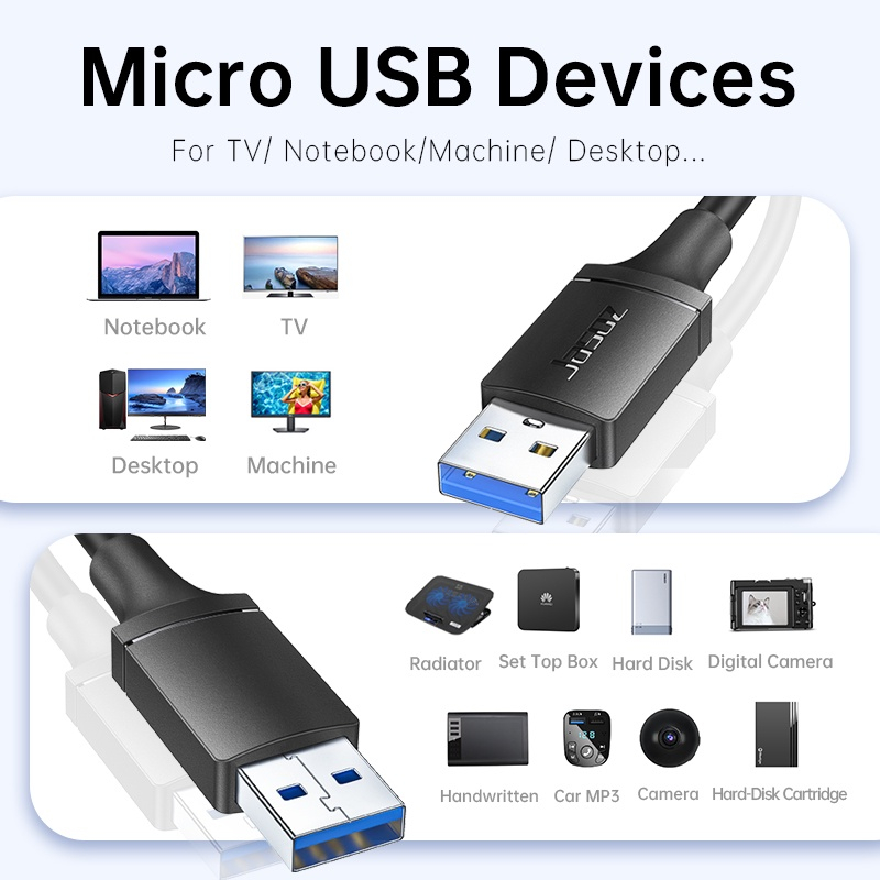 Cáp USB 2 đầu đực 3.0 Jasoz kết nối nhanh chóng tiện lợi cho nhiều thiết bị khác nhau