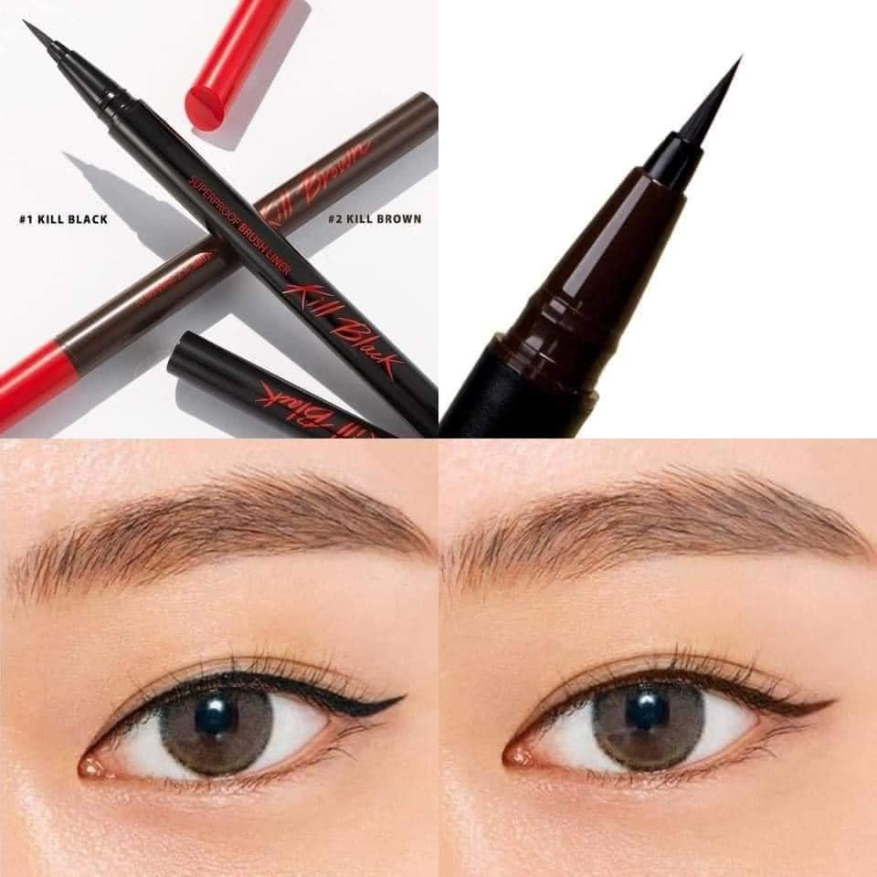 Kẻ mắt nước Clio Superproof Brush Liner 2 Colors Kill Black 0.55ml