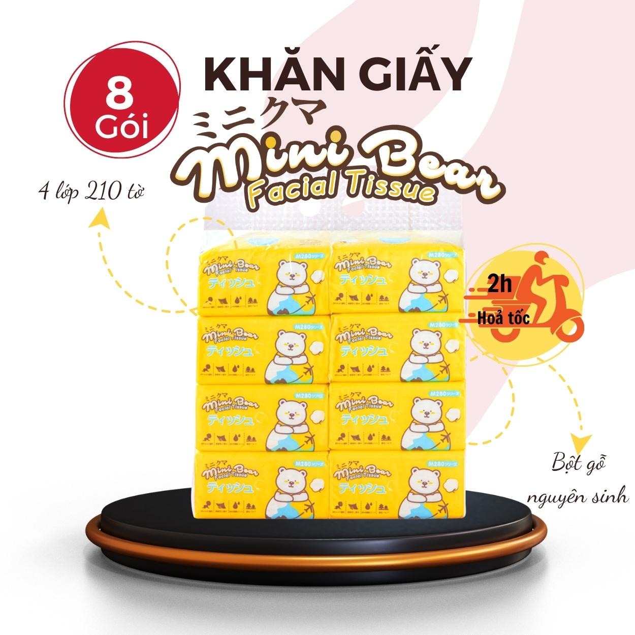 Giấy ăn minibear Nhật, lốc 30 gói khăn giấy khô chiết xuất từ bột gỗ