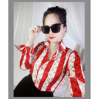 Sơ mi nữ công sở hoạ tiết sọc đỏ_chất lụa cao cấp loại 1