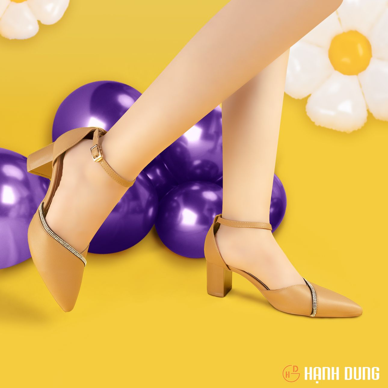 Giày Sandal Cao Gót Hạnh Dung HD04633AD ( Màu Bò - Đen - Kem - Trắng )