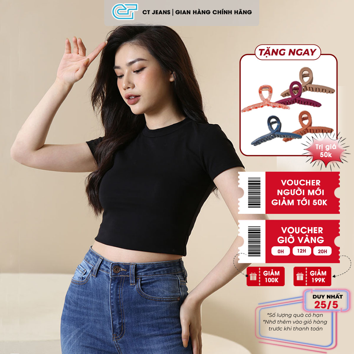 Áo thun tay dài nữ - Áo croptop cổ tròn dáng ôm 2 màu đen trắng CS22, CT JEANS