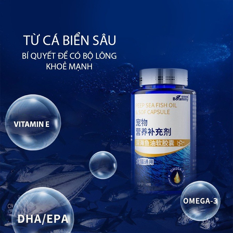 Dầu cá cho chó mèo dạng viên giúp bổ sung Omega 3 tốt cho cơ thể và giúp lông chắc khỏe, lọ 60 viên