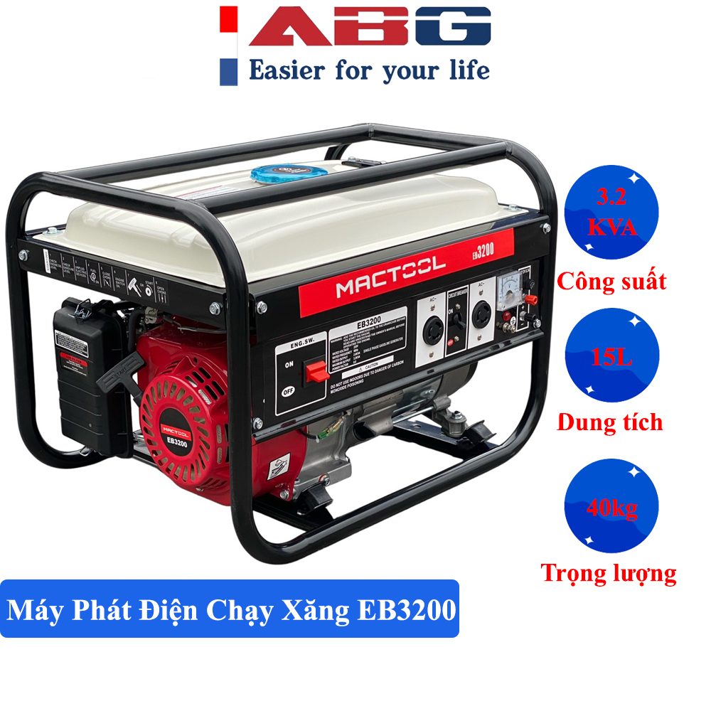 Máy phát điện chạy xăng ABG MacTool EB3200 công suất lớn 3.2KW hệ thống giảm ồn, bộ lọc khí kép, tuổi thọ máy cao, bền