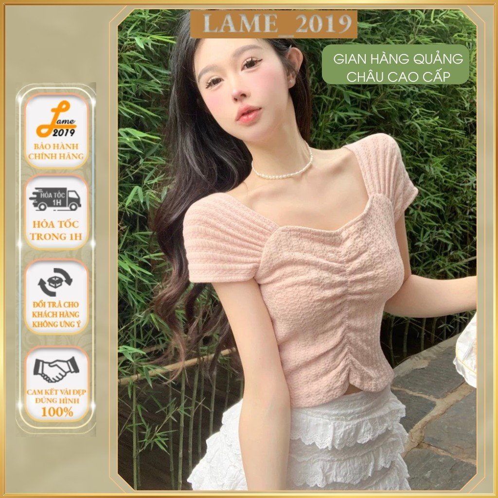 Áo cộc nữ - Áo cổ vuông croptop - Áo dệt kim tay cánh tiên cổ vuông cá tính , trẻ trung