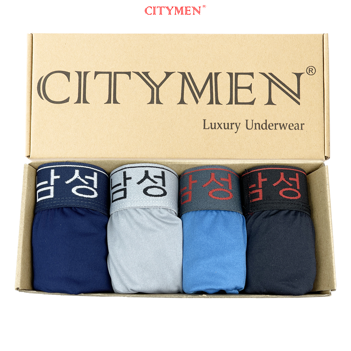 Hộp 4 Quần Lót Nam boxer vải thun lạnh hiệu CITYMEN lưng Hàn Quốc co giãn 4 chiều cao cấp, đồ lót - LMSP-HANBL