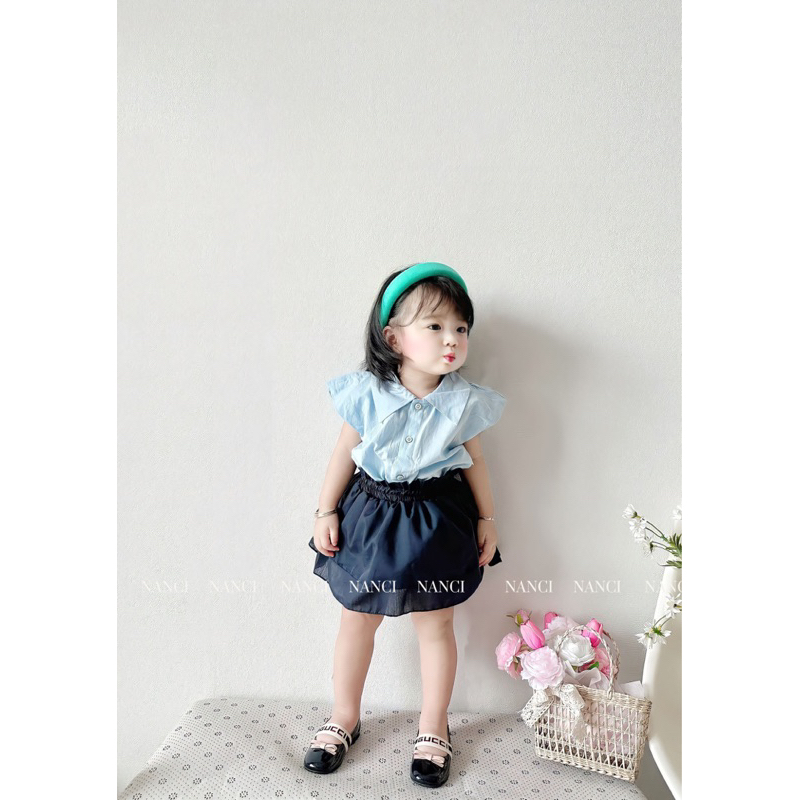 Áo tay bồng xanh pastel + quần giả váy Nani |Nanci room