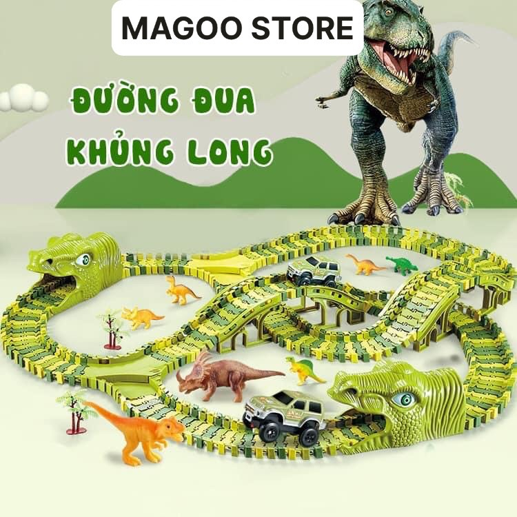 Bộ lắp ráp đường đua ô tô khủng long, đồ chơi lắp ghép đường ray khủng long cỡ lớn 240 chi tiết