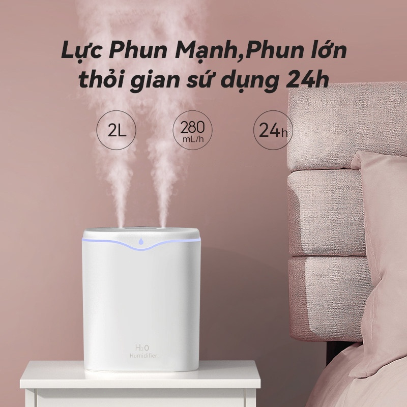 Máy Xông Tinh Dầu Mini phun sương tạo ẩm ,Máy khuếch tán tinh dầu dùng làm phòng ngủ dung tích Dung Tích LỚN 2 LÍT