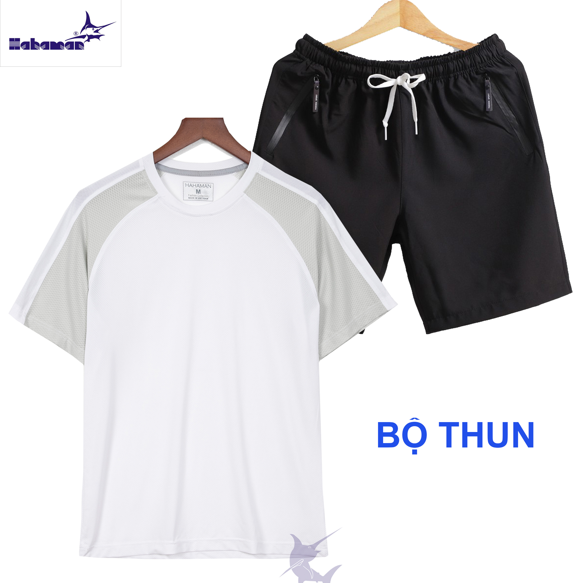 Bộ thun thể thao Hahaman mùa hè phối màu thoáng mát BTP01070