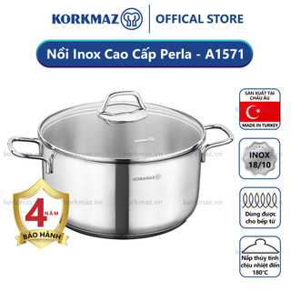 Nồi nấu bếp từ inox cao cấp korkmaz perla 6.8l - sản xuất thổ nhĩ kỳ - ø26x13cm - a1571