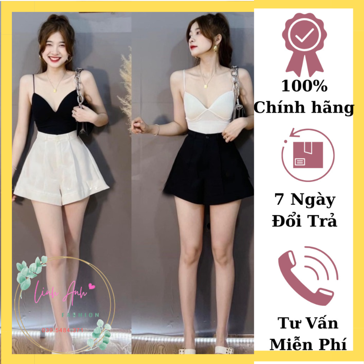 Quần Đùi Kaki nữ lưng cao khóa thật cúc lệch - Quần đùi nữ short giả váy nữ ống rộng loe gập gấu cạp cao vải mềm mại