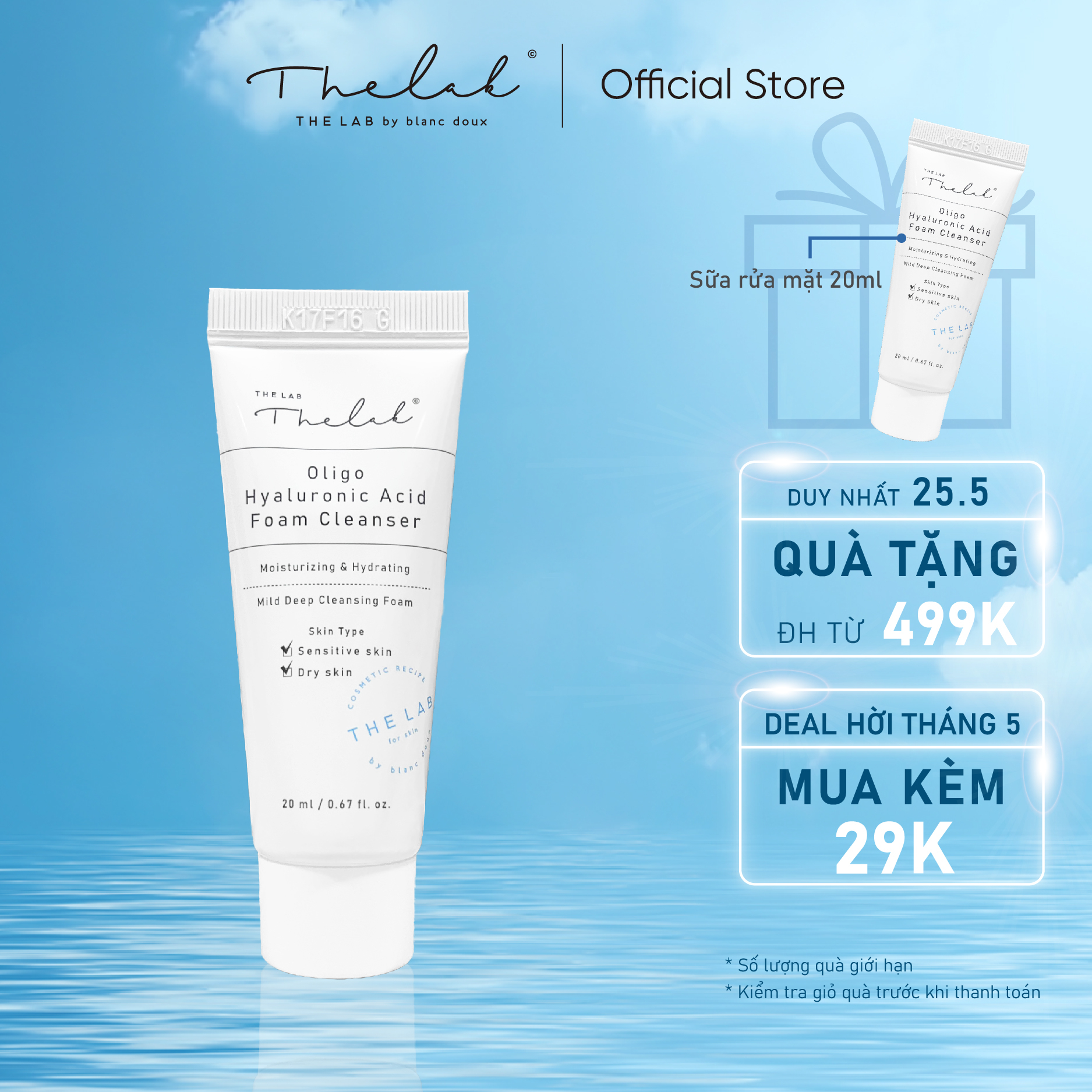Sữa Rửa Mặt Tạo Bọt Dịu Nhẹ Dành Cho Da Khô Và Da Nhạy Cảm The Lab Oligo Ha Foam Cleanser 20ml