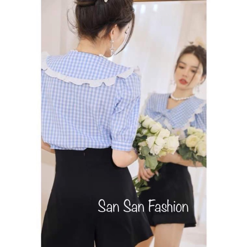 Áo sơ mi kẻ sọc tay phồng