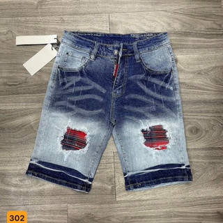 Quần short jean nam màu xanh logo thêu chất bò - quần short lửng bò nam co giãn thời trang cao cấp Tp_shop_87 ms255