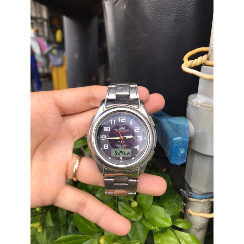 Đồng hồ nam 2 máy của citizen pin solar mặt tím